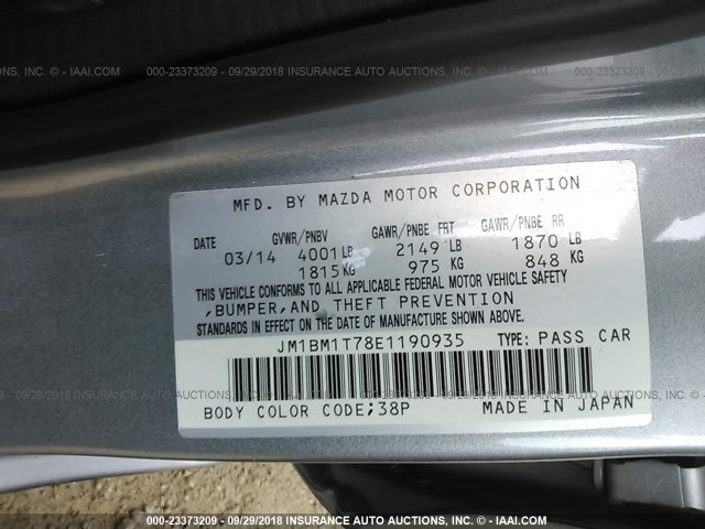 JM1BM1T78E1190935 - 2014 MAZDA 3 SV SILVER photo 9