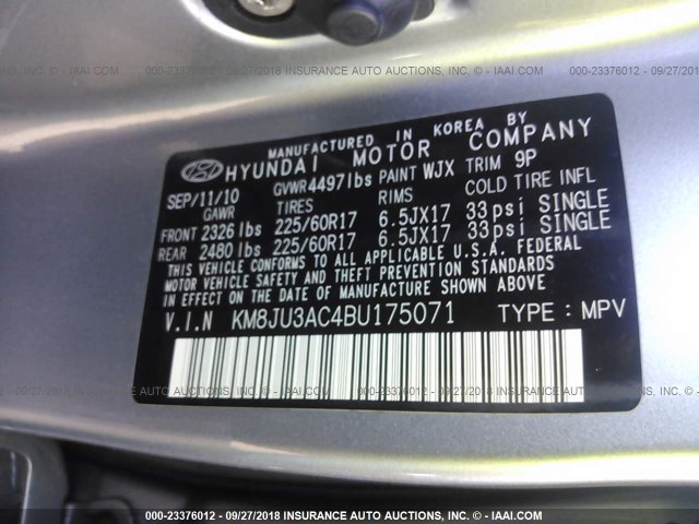 KM8JU3AC4BU175071 - 2011 HYUNDAI TUCSON GLS/LIMITED 灰色 照片 9