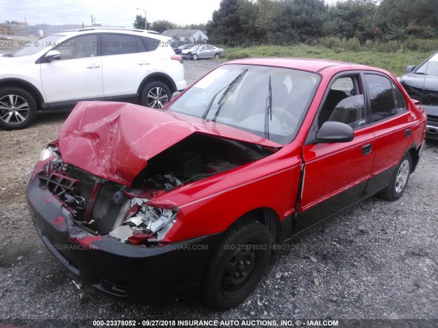 KMHCG45C51U189415 - 2001 HYUNDAI ACCENT GL RED photo 2