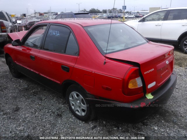 KMHCG45C51U189415 - 2001 HYUNDAI ACCENT GL RED photo 3