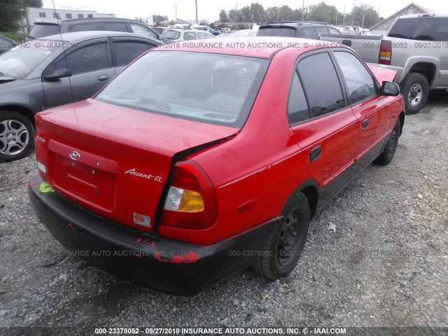 KMHCG45C51U189415 - 2001 HYUNDAI ACCENT GL RED photo 4