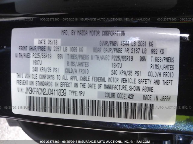 JM3KFACM2J0411839 - 2018 MAZDA CX-5 TOURING BLUE photo 9