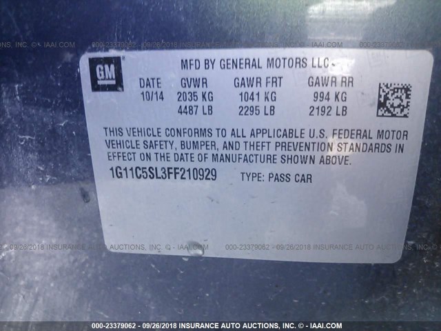 1G11C5SL3FF210929 - 2015 CHEVROLET MALIBU 1LT BLUE photo 9