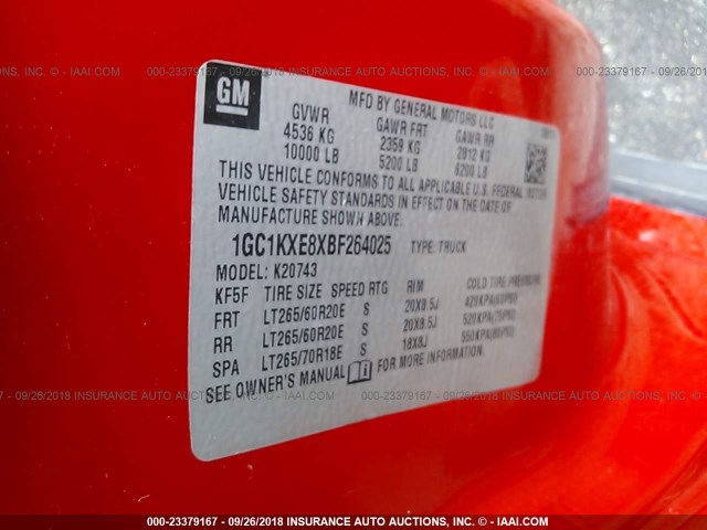 1GC1KXE8XBF264025 - 2011 CHEVROLET SILVERADO K2500 HEAVY DUTY LT RED photo 9