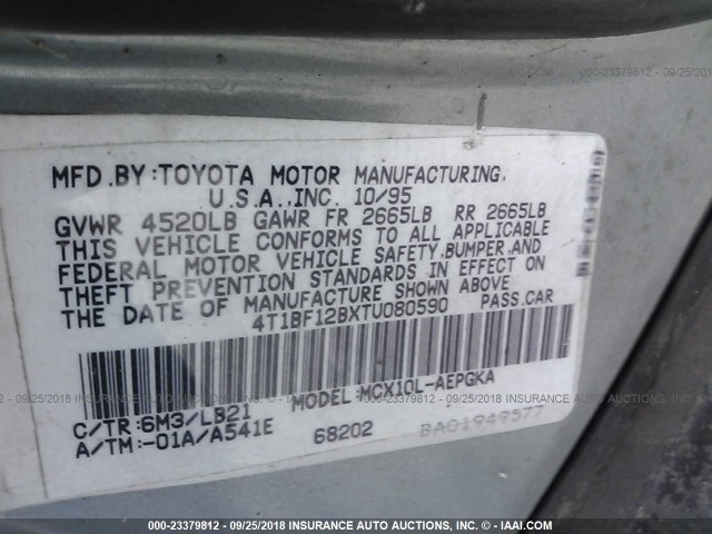 4T1BF12BXTU080590 - 1996 TOYOTA AVALON XL/XLS GREEN photo 9