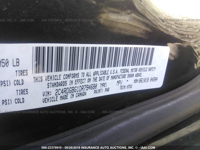 2C4RDGBG1DR794680 - 2013 DODGE GRAND CARAVAN SE Dark Blue photo 9