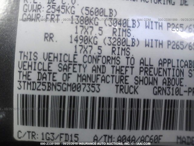 3TMDZ5BN5GM007353 - 2016 TOYOTA TACOMA GRAY photo 9