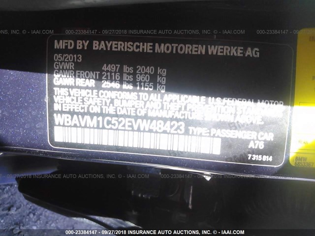 WBAVM1C52EVW48423 - 2014 BMW X1 SDRIVE28I BLUE photo 9