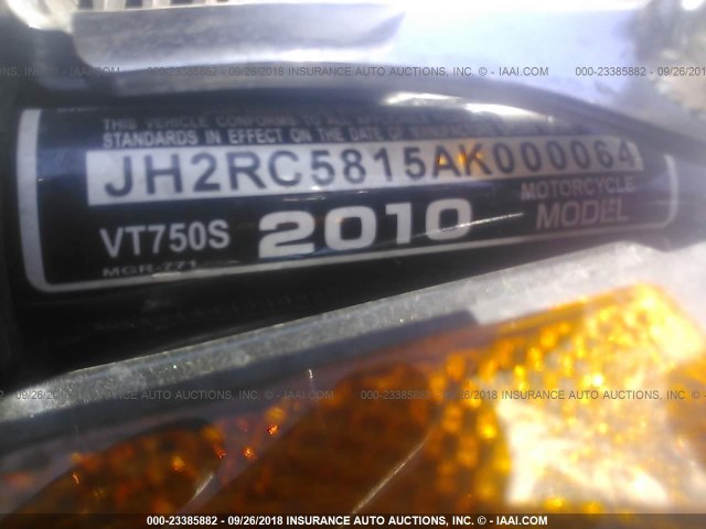 JH2RC5815AK000064 - 2010 HONDA VT750 S BLACK photo 10