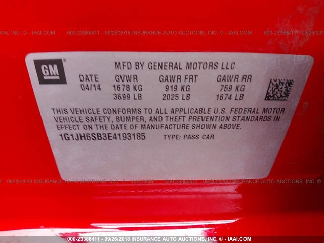 1G1JH6SB3E4193185 - 2014 CHEVROLET SONIC RS RED photo 9