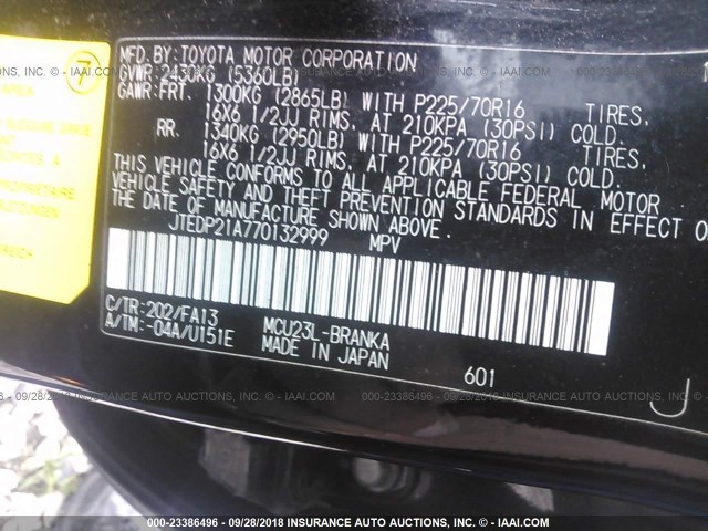 JTEDP21A770132999 - 2007 TOYOTA HIGHLANDER SPORT/LIMITED BLACK photo 9