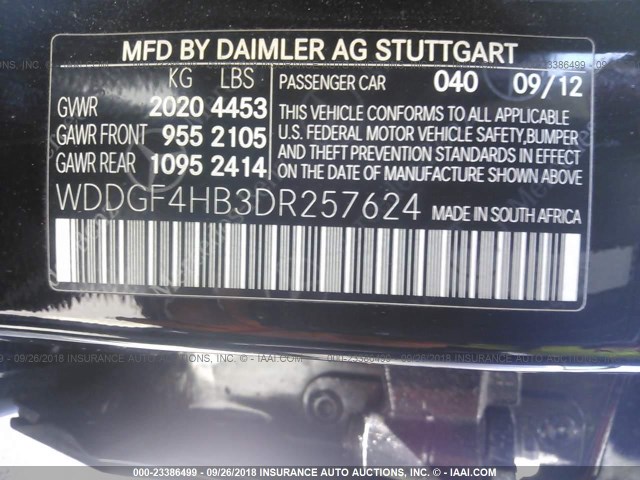 WDDGF4HB3DR257624 - 2013 MERCEDES-BENZ C 250 BLACK photo 9