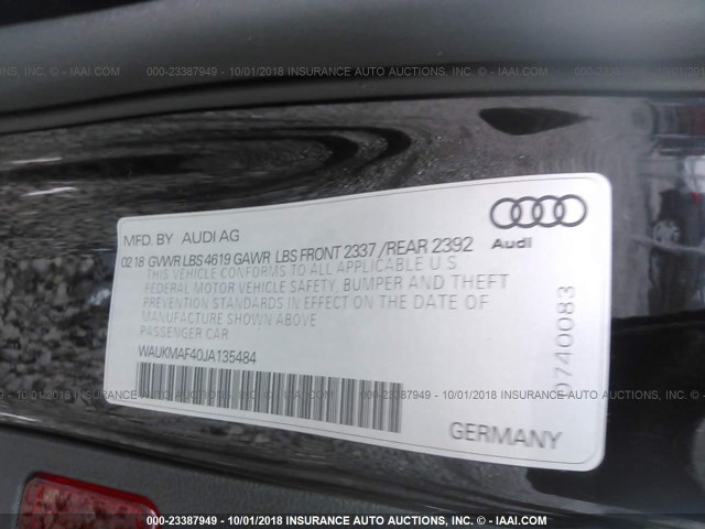 WAUKMAF40JA135484 - 2018 AUDI A4 ULTRA PREMIUM BLACK photo 9