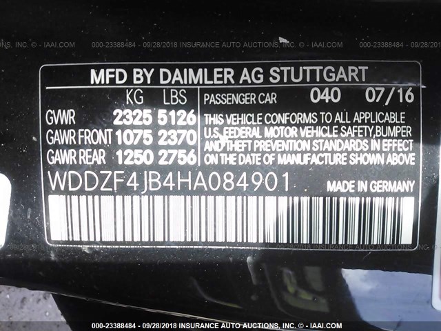 WDDZF4JB4HA084901 - 2017 MERCEDES-BENZ E 300 BLACK photo 9