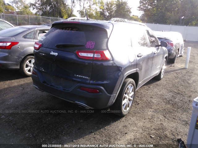 1C4PJLDSXFW597446 - 2015 JEEP CHEROKEE LIMITED BLUE photo 4