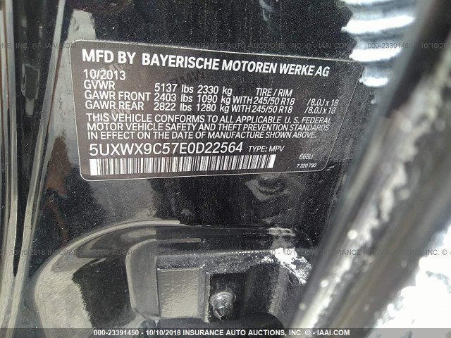 5UXWX9C57E0D22564 - 2014 BMW X3 XDRIVE28I BLACK photo 9