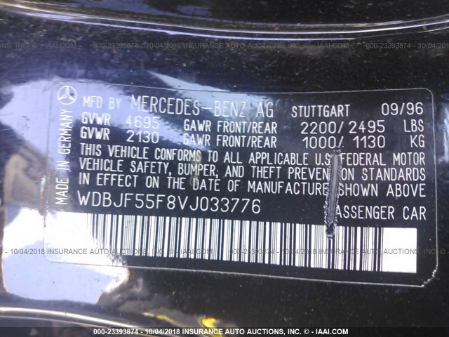 WDBJF55F8VJ033776 - 1997 MERCEDES-BENZ E 320 BLACK photo 9