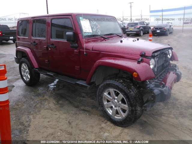 1C4BJWEG4CL256224 - 2012 JEEP WRANGLER UNLIMITE SAHARA MAROON photo 1