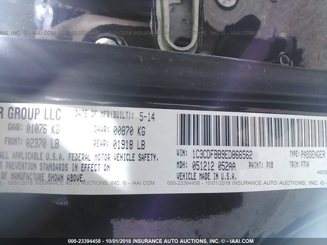 1C3CDFBB9ED866562 - 2014 DODGE DART SXT BLACK photo 9