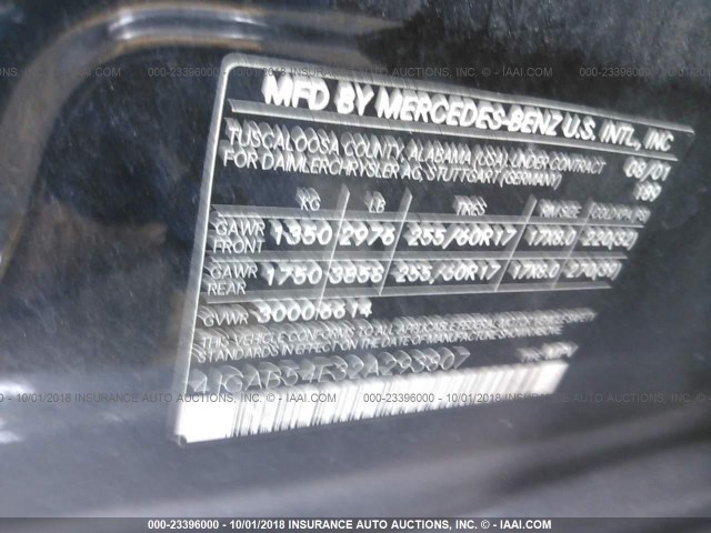 4JGAB54E32A293807 - 2002 MERCEDES-BENZ ML 320 BLACK photo 9