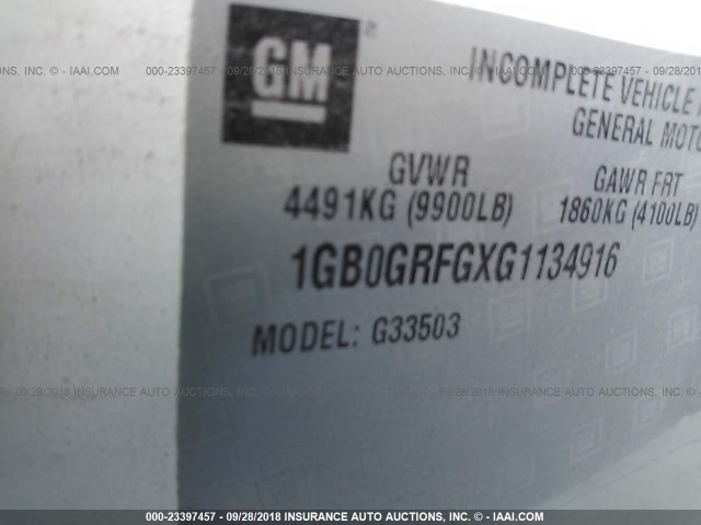 1GB0GRFGXG1134916 - 2016 CHEVROLET EXPRESS G3500  Unknown photo 9