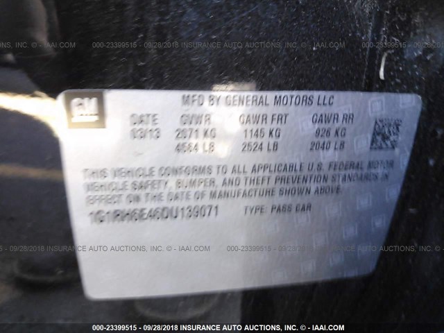 1G1RH6E46DU139071 - 2013 CHEVROLET VOLT BLACK photo 9