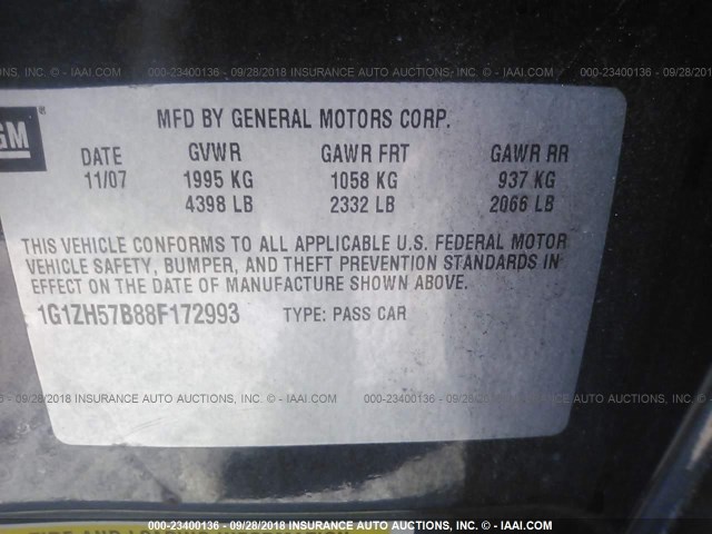 1G1ZH57B88F172993 - 2008 CHEVROLET MALIBU 1LT BLACK photo 9