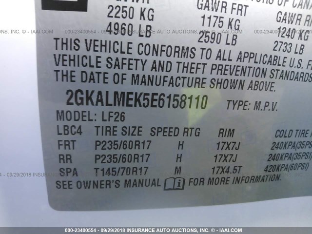 2GKALMEK5E6158110 - 2014 GMC TERRAIN SLE WHITE photo 9