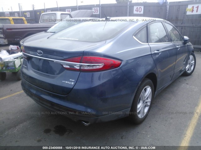 3FA6P0LU1JR274495 - 2018 FORD FUSION SE HYBRID BLUE photo 4