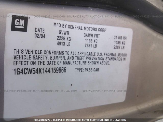 1G4CW54K144159866 - 2004 BUICK PARK AVENUE  GRAY photo 9