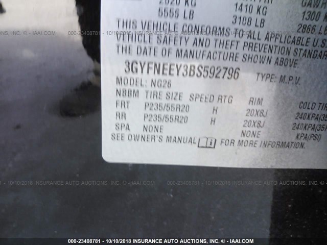 3GYFNEEY3BS592796 - 2011 CADILLAC SRX PERFORMANCE COLLECTION Қара фото 9