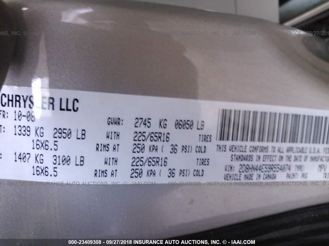 2D8HN44E59R554074 - 2009 DODGE GRAND CARAVAN SE GOLD photo 9