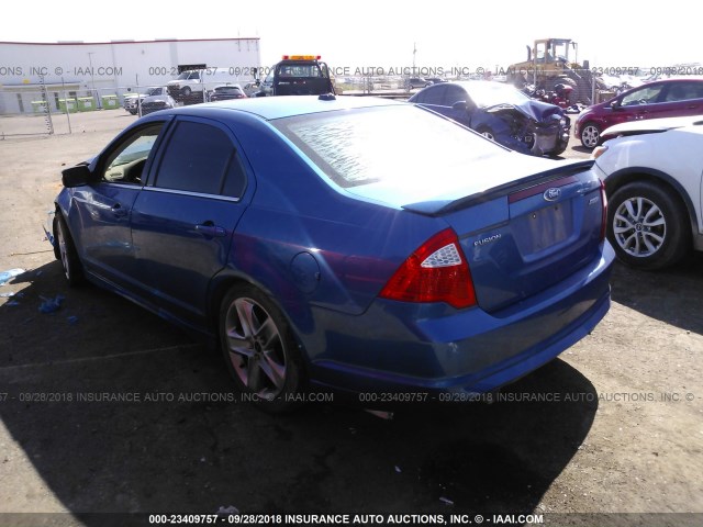 3FAHP0KC8BR233445 - 2011 FORD FUSION SPORT BLUE photo 3