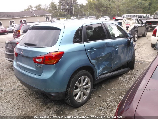 4A4AR4AU0EE004779 - 2014 MITSUBISHI OUTLANDER SPORT SE TEAL photo 4