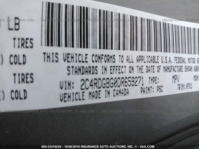 2C4RDGBG0DR659271 - 2013 DODGE GRAND CARAVAN SE GRAY photo 9