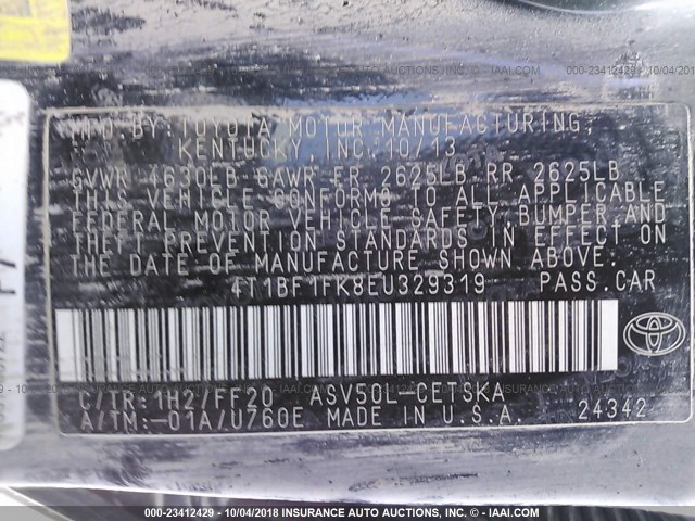 4T1BF1FK8EU329319 - 2014 TOYOTA CAMRY L/SE/LE/XLE 黑色 照片 9