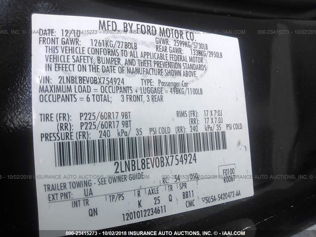 2LNBL8EV0BX754924 - 2011 LINCOLN TOWN CAR EXECUTIVE L BLACK photo 9