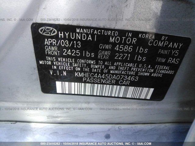 KMHEC4A45DA073463 - 2013 HYUNDAI SONATA HYBRID SILVER photo 9