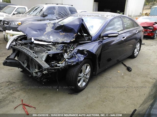 5NPEC4AC4CH392341 - 2012 HYUNDAI SONATA SE/LIMITED BLUE photo 2