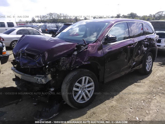 5TDZARFH8GS021711 - 2016 TOYOTA HIGHLANDER LE BURGUNDY photo 2