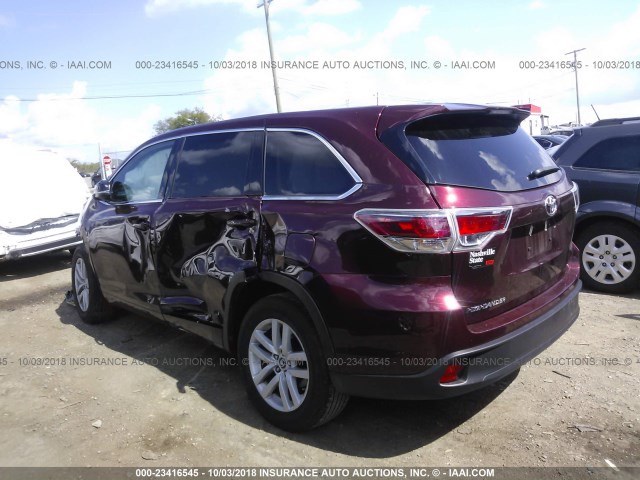 5TDZARFH8GS021711 - 2016 TOYOTA HIGHLANDER LE BURGUNDY photo 3