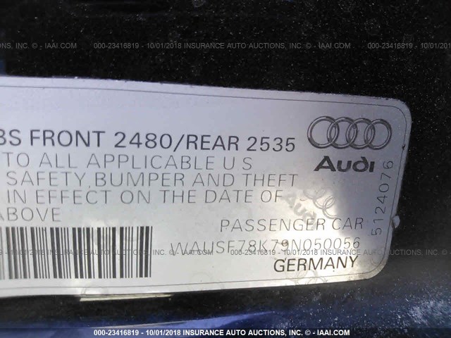 WAUSF78K79N050056 - 2009 AUDI A4 PREMIUM PLUS BLACK photo 9