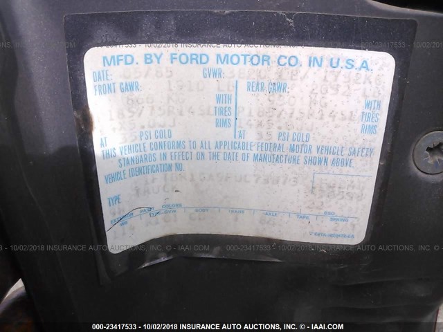 1FTBR10A9FUC73873 - 1985 FORD RANGER BLACK photo 9