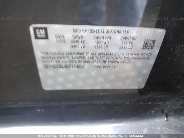 1G11C5SL4EF174697 - 2014 CHEVROLET MALIBU 1LT GRAY photo 9