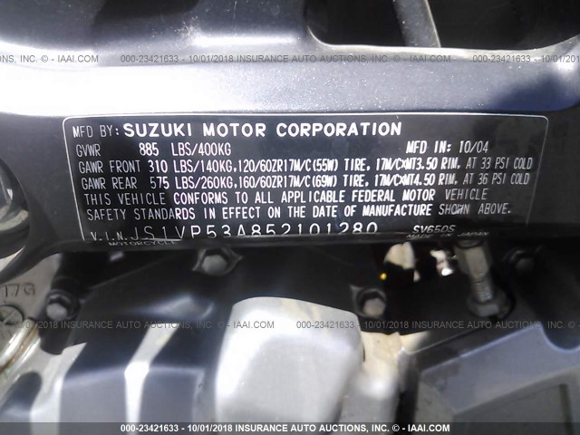 JS1VP53A852101280 - 2005 SUZUKI SV650 BLUE photo 10