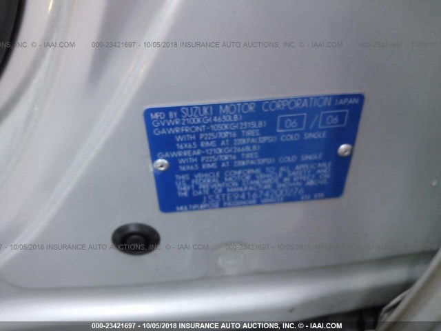 JS3TE941674200276 - 2007 SUZUKI GRAND VITARA  SILVER photo 9