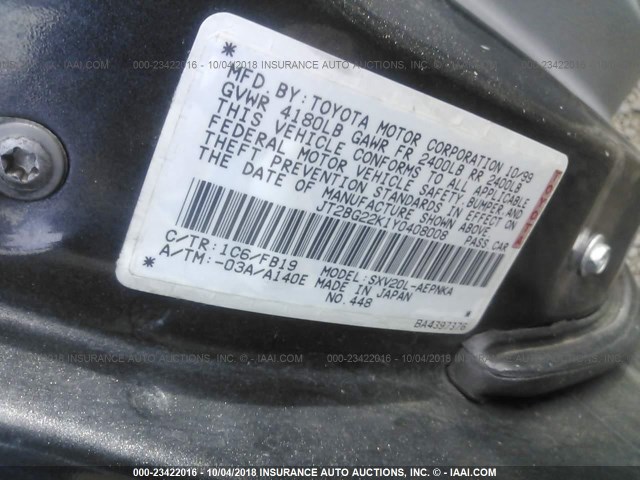 JT2BG22K1Y0408008 - 2000 TOYOTA CAMRY CE/LE/XLE GRAY photo 9