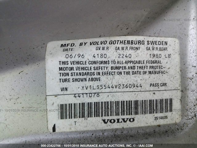 YV1LS5544V2360944 - 1997 VOLVO 850 SILVER photo 9