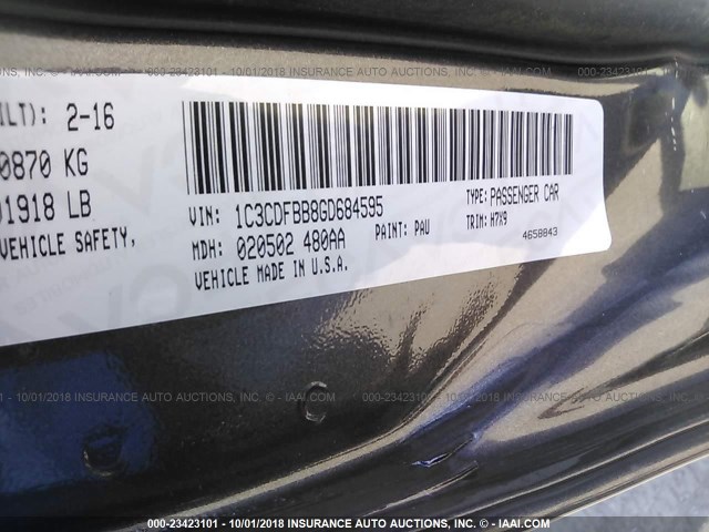 1C3CDFBB8GD684595 - 2016 DODGE DART SXT GRAY photo 9