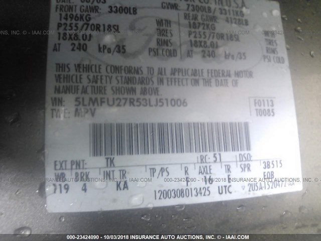 5LMFU27R53LJ51006 - 2003 LINCOLN NAVIGATOR 棕色 照片 9